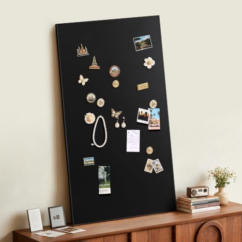 SELEAD Linen Bulletin Board 48” x 24” - Black Aluminum Frame, Black Fabric