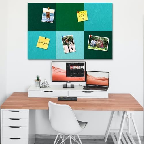 Square Felt Cork Bulletin Board Tiles, Self Adhesive DIY Felt Pin Board for Wall 30" x 20" with 35 Pushpins for Office School Home Wall Decor Stickers Memos Photos Display (Gradual Green)