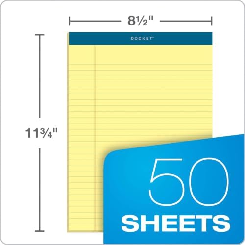 Tops Docket Lined Legal Pads, 8.5 x 11 Notepads, 50 Sheets, 6 Pack, Canary