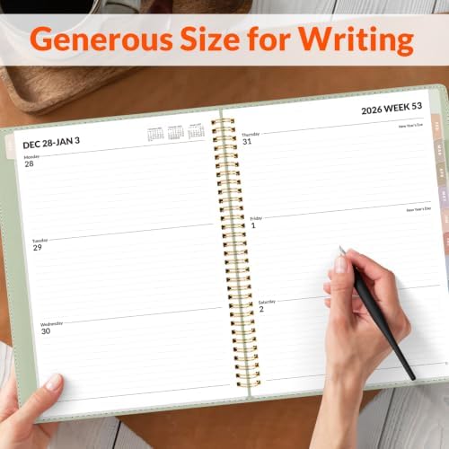 SUNEE 2027 Weekly & Monthly Planner 9"x11.2"- 12 Month (January 2027 - December 2027), Vegan Leather Cover, Pocket, Bookmark, Notes, Monthly Tab, Sage Green