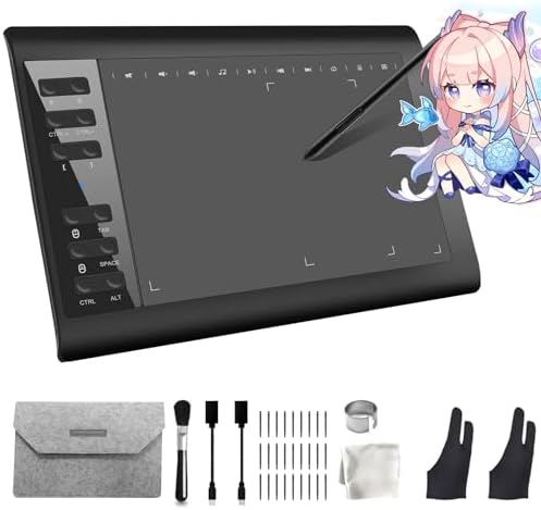 Graphics Drawing Tablet,10x6 inch Digital Writing Tablet with 8192 Levels Stylus for PC/Mac/Android 5.0 and Above with OTG Function for Drawing and Online Teaching