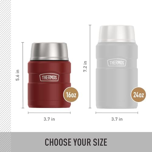 THERMOS Stainless King Food Jar with Spoon, 16oz, Matte Red