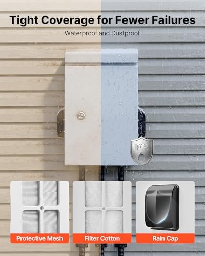 VEVOR Outdoor Electrical Box, Cold-Rolled Steel, Electrical Junction Box with Thermostat and Fan, Rain Hood, Ventilated Design, IP65 Waterproof Hinged Enclosure, Wall/Pole Mounted, 16 x 12 x 8 in