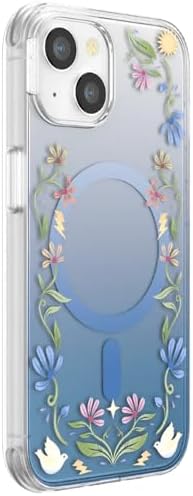 PopSockets iPhone 14 Phone Case with MagSafe, Wireless Charging Compatible, Disney - Boho Wildflowers Blue