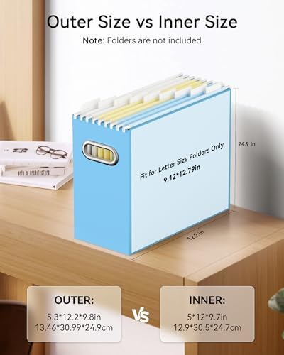 Oterri Portable Collapsible Cardboard File Box with Handle for Letter-Size | 6-Pack. Stainless Steel Handle. Label Stickers Included. Fits Letter Folders (Not Included). Home, Office, School, Dorm, Tax.