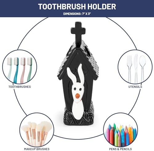 Jay Franco Disney Nightmare Before Christmas Toothbrush Holder - Black & White Resin Pencil Holder Features Zero - Bathroom Storage