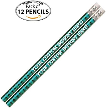 Express Pencils™ Personalized Pencils - Round - Glitz & Glitter Foil Theme - Imprint w/your name, message, text or logo - Personalization - Made in USA -Great gift ideas - 12/Set (TURQUOISE PRISM)