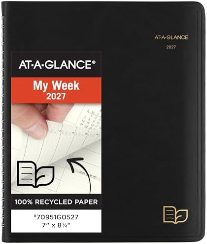 AT-A-GLANCE 2027 Appointment Book Planner, Weekly & Monthly, 7" x 8.75", Quarter-Hourly, Recycled, Black (70951G0527)