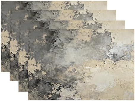 Batmerry Taupe Squares Texture Linen Placemats Set of 4, Grey and Beige Art Painting Washable Table Mats for Kitchen Table Thickened Heat Insulation Dining Set Indoor Outdoor 12X18 in