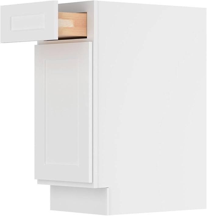 Furinno Shaker Drawer Base Kitchen Cabinet with 1-Door, White | 24 D x 15 W x 34.5 H, Adjustable Hinges, Soft-Close Shaker-Style Door, Ready to Assemble, Plywood, for Pantry, Dining Room