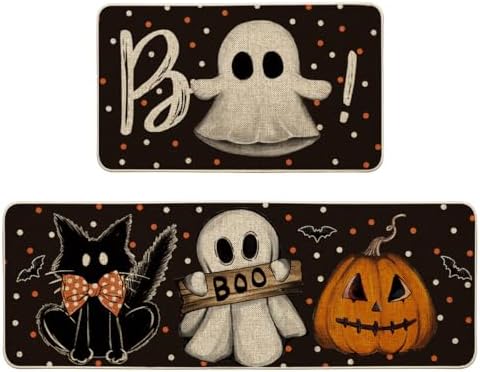 Artoid Mode Black Cats Boo Halloween Kitchen Mats Set of 2-17x29+17x47