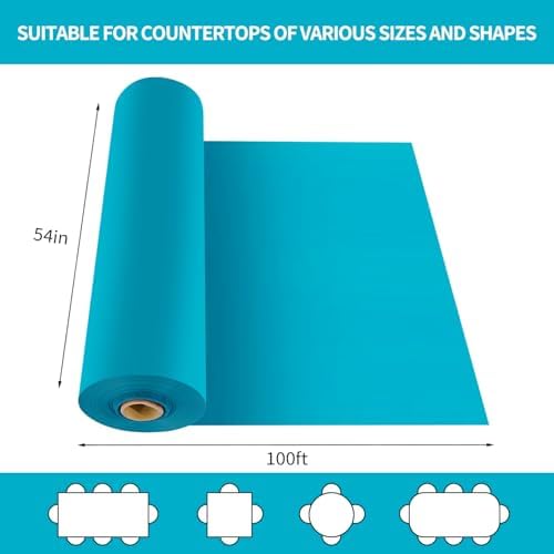 CXPSINC 54 Inch X 100 Feet Plastic Table Cover Roll Disposable Tablecloth with Slide Cutter for All Type/Shape Tables | Party, Banquet, Birthdays, Weddings(Turquoise, 100 Feet)