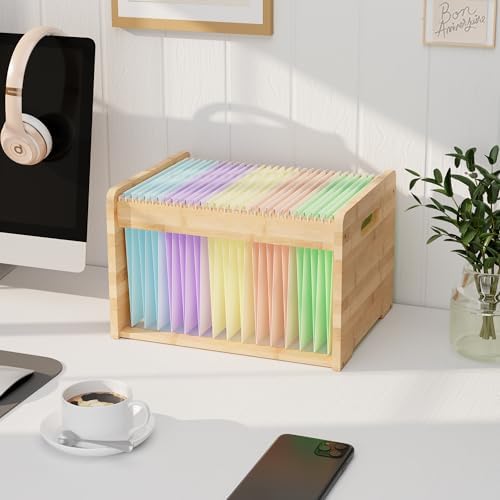 Bamboo Hanging File Organizer, Desktop File Box, Open Top, 1 Pack, Natural | Open-Top Access, 2 Hanging Folders Included, Letter & Legal Files, Sliding Rails, Reinforced Handles, Easy Assembly