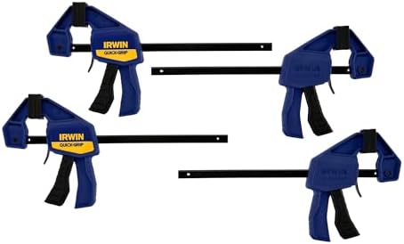 IRWIN Quick-Grip 1964758 One-Handed Mini Bar Clamp 4 Pack, 6", Blue