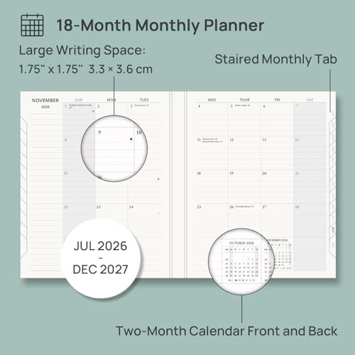POPRUN Monthly Planner 2026-2027, Large-8" x 10", 18 Month Calendar Book