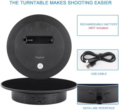 Motorized Rotating Display Stand, 360 Degree Electric Rotating Turntable with Velvet Top, 7.87inch /17.6lbs Load Automatic Mute Lazy Susan for Photography Products Jewelry 3D Model, Black Stand