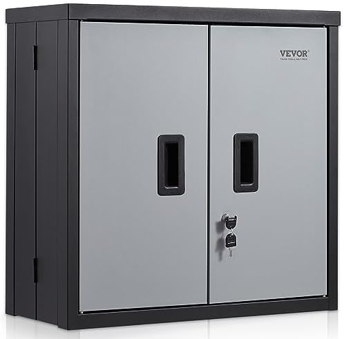 VEVOR Foldable Wall Cabinet, Metal Garage Locker Mounted 26" Small Tool Chest 240 LBS Loading Capacity Adjustable Shelf Magnetic Door File for Warehouse Office Home Black