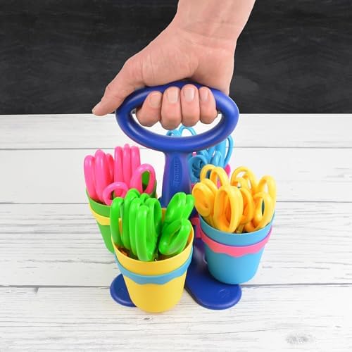 Westcott School Scissor Caddy and 5-Inch Pointed Safety Scissors for Kids, Back to School, Classroom Supplies, Assorted, 24 Pack (14755)