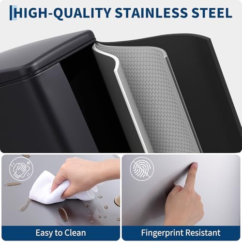 PrecisionAuto Slim Bathroom Trash Can with Soft Close Lid, 10 Liter / 2.6 Gallon Stainless Steel Step Garbage Can with Removable Inner Bucket, Narrow Trash Bin for Toilet Bedroom Kitchen, Silver