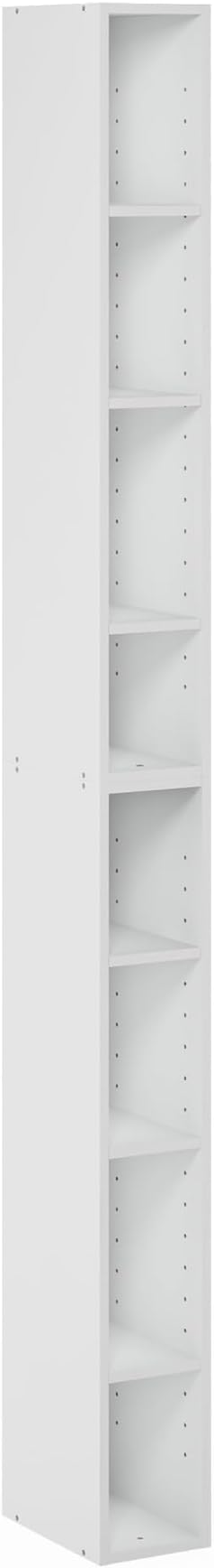 Furinno Fulda Book Shelf, 8-Tier Bookshelf, Bookcase with Space Saving Storage Shelf, 9.2 x 5.9 x 70.9, for Living Room, Bedroom, Home Office, White