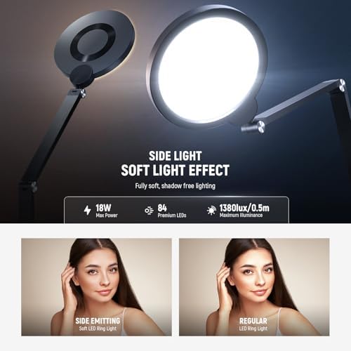 NEEWER Basics 18W 7" Desktop Ring Light with Stand for Desk, Video Conference Streaming Recording Makeup Selfie Computer Laptop Zoom Lighting, Full Screen LED Circle Ringlight with Arm & C Clamp, R18