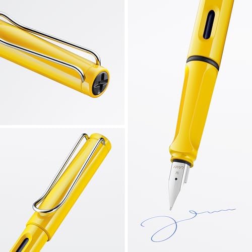 LAMY safari yellow - Fountain Pen with ergonomic grip & polished steel nib in size B - ideal for any Writing & Calligraphy - including LAMY T 10 blue cartridge - Right-Handed