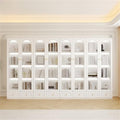4-Tier Wood Barrister Bookcase with Multiple Drawers & Shelves Bookcase Bookshelf Integrated Home Living Room Study Cabinet Modern Display Cabinet Shelf White 126" L x 13" W x 79" H