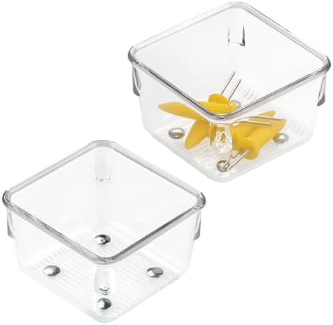 iDesign Linus Plastic Drawer Organizer, 3" x 3" x 2", Set of 2, Clear