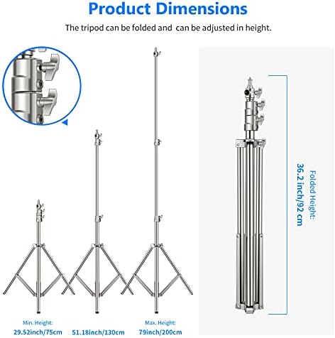 NEEWER 2PCS Light Stand Kit, 79"/200cm Stainless Steel Heavy Duty Tripod Stand with 1/4" to 3/8" Adapter for Studio Softbox, Monolight, Reflector