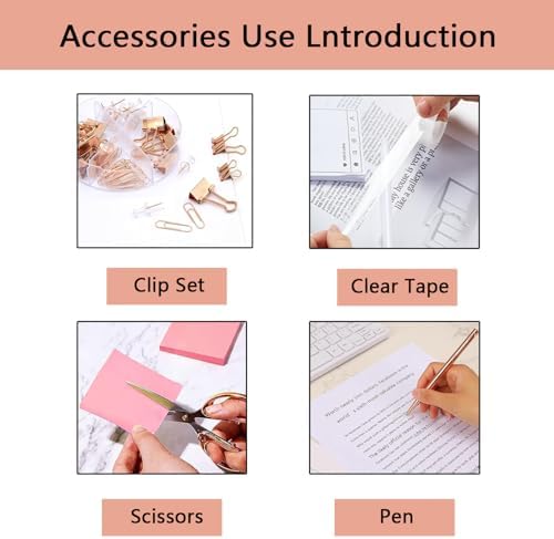 suniya Office Supplies Rose Gold Desk Accessories Set Office Supplies Kit with Stapler, Tape Dispenser, Scissors, Staple Remover, Ballpoint Pen, Clear Tape & Staples – Best Gift for Business or Boss