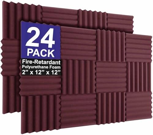 Foam Factory Inc 24 Pack Color Acoustic Foam Panel Studio Soundproofing Wedge Wall Tiles 12” X 12” X 2” (Plum)