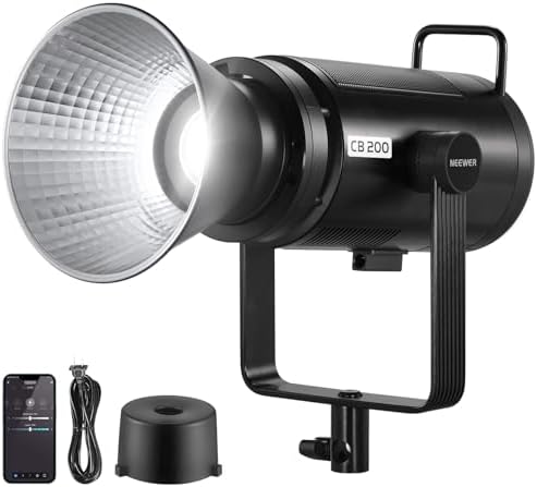 NEEWER CB200 210W LED Video Light with 2.4G/APP Control, 5600K Daylight COB Continuous Output Lighting for Photography with 98500lux/m, CRI97+/TLCI97+, 9 Scenes, PWM Dimming, Bowens Mount