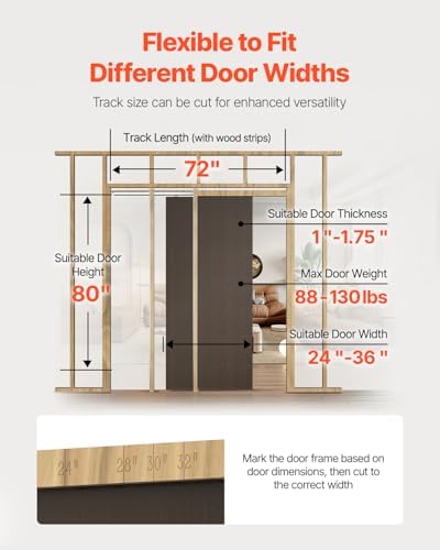 VEVOR Pocket Door Frame Kit, for 24-36 in Wide 80 in High Door, Pocket Door Kit with Two-Way Soft Close Mechanism, Slide Smoothly Quietly, Easy to Install, Wood and Galvanized Steel, for Living Room