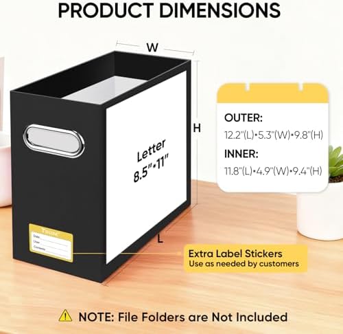 BALEINE 8PK File Organizer Box, Cardboard File Folder Organizer with Handle | Strong Corrugated Paper Core, Label Stickers for Identification, Hanging File Folder Organizer, Home Office Document Storage