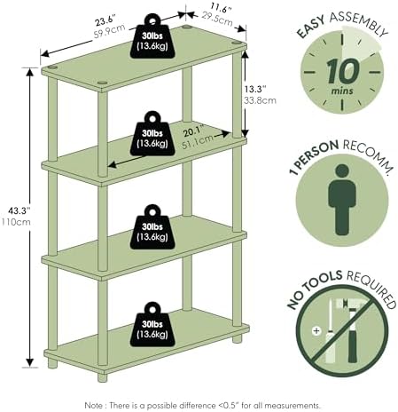 Furinno Turn-N-Tube Toolless 4-Tier Storage Shelves, French Oak