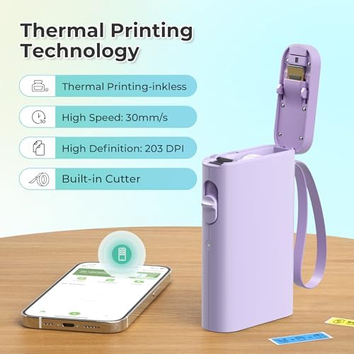 Nelko P21 Label Maker Machine with Tape, Bluetooth Label Printer, Purple