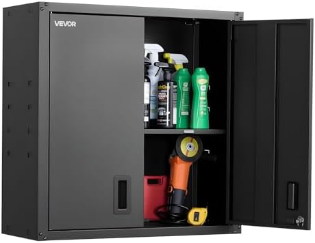 VEVOR Metal Wall Cabinet, 30W x 12.2D x 30H Inch, Steel Floating Hanging Storage Cabinet with Locking Doors and Adjustable Shelf for Garage, Basement, Kitchen, Warehouse Assembly Required, Black