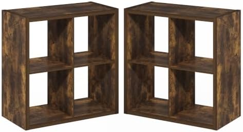 Furinno Cubicle Book Shelf Set of 2, 4-Cube Bookshelf, Amber Pine