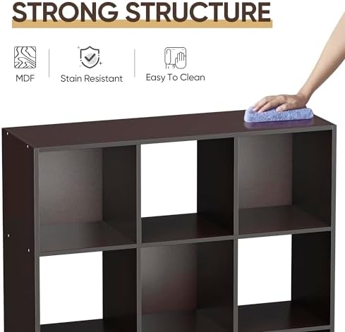 SUPER DEAL 9 Cube Storage Organizer, 3 Tier Bookshelf Open Shelf Display Rack with 5 Removable Back Panels Wood Bookshelf System for Home, Office, Bedroom, Living Room, Dark Brown