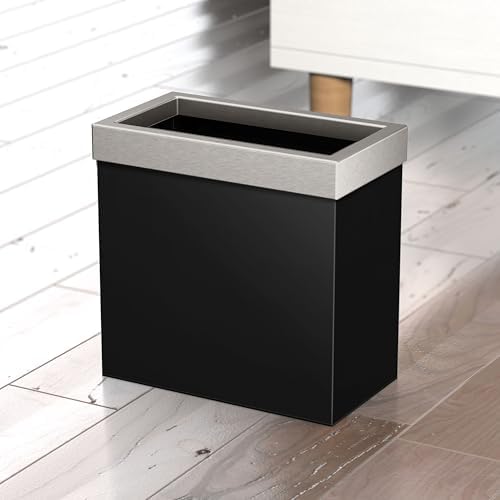 Gatco Small Bathroom Trash Can with Lid, Rectangle 3 Gallon Stainless Steel Wastebasket, Under Sink, Matte Black and Satin Nickel, for Bathroom, Bedroom, Office (1918SN)
