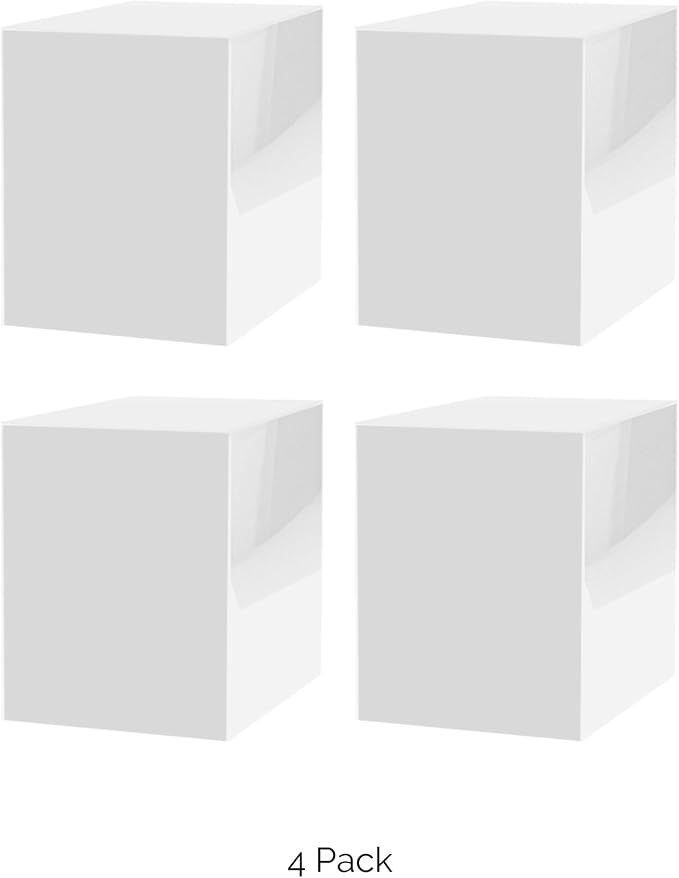 Marketing Holders 4 Pack 12" x 12" x 16" Riser White Acrylic Display Box with One Open Side No Lid Versatile Tall Retail Product Throne or Merchandise Storage Bin
