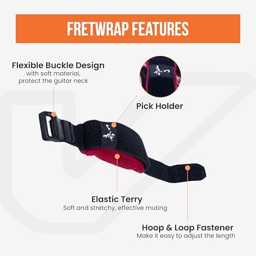 Gruv Gear Fret Wrap & Guitar Mute Matt Heafy Edition, Fretwrap for Acoustic, Electric & Bass | String Dampener Recording, Tapping & Practice Accessory (1 Pack, Large Black and Red, Fits 6 String
