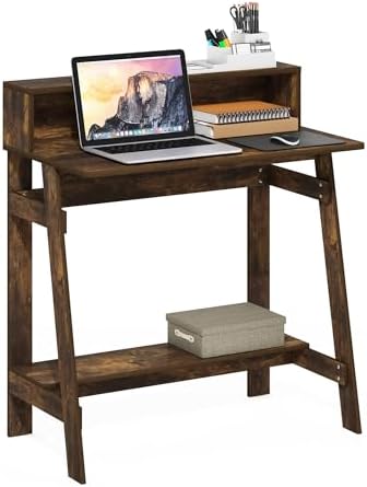 31.6 Wide Gaming Desk with Monitor Stand, A Frame Computer Desk with Shelf, Office Desk for Dorm, Home Office, Study Room, Bedroom, Amber Pine