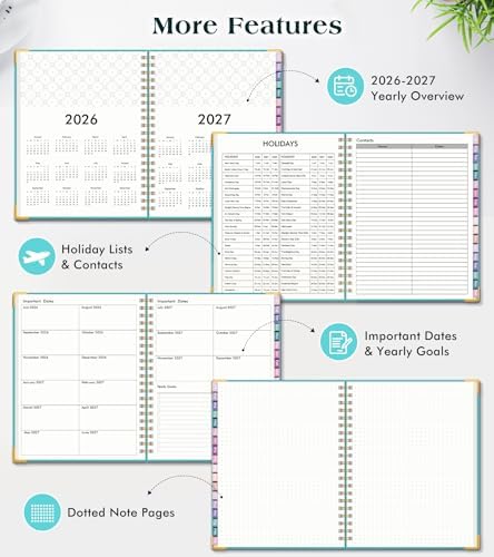 Academic Planner 2026-2027, 18 Months Weekly and Monthly Hardcover Planner, July 2026 - December 2027, 8.5" x 11" A4 Large Daily Calendar Planner Book with Tabs, Spiral College School Agenda Organizer for Student Teacher, Pacific Green