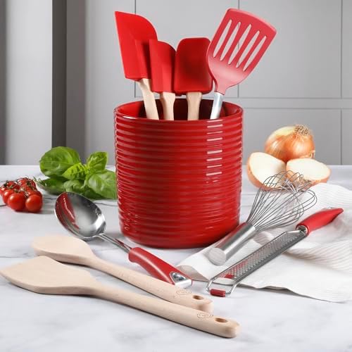 Martha Stewart 10 Piece Tools and Gadget Set W/Ceramic Crock - Red