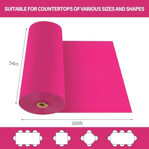 CXPSINC 54 Inch X 300 Feet Plastic Table Cover Roll Disposable Tablecloth with Slide Cutter for All Type/Shape Tables | Party, Banquet, Birthdays, Weddings(Fuchsia, 300 Feet)
