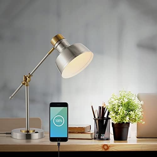 JONATHAN Y Allegra Metal Task Desk Lamp USB Port 18.5", Nickel/Brass Gold