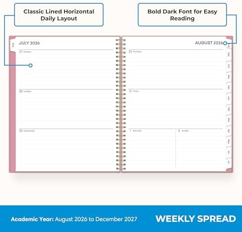Blue Sky 2026-2027 Weekly & Monthly Academic Planner, 8.5"x11", Dusty Rose