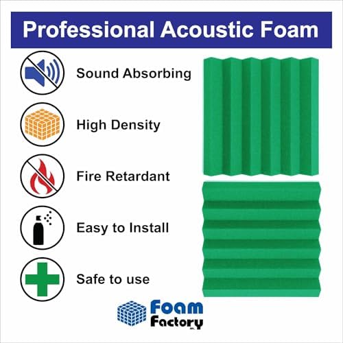 Foam Factory Inc 24 Pack Color Acoustic Foam Panel Studio Soundproofing Wedge Wall Tiles 12” X 12” X 2” (Kelly Green)