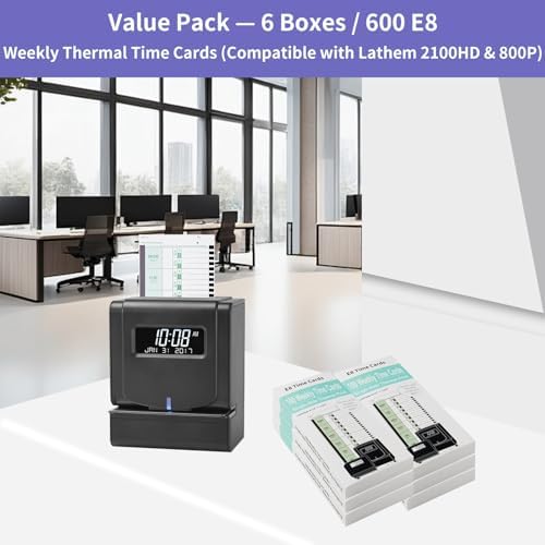 600 E8 Weekly Thermal Time Cards, Compatible with Lathem 2100HD & 800P